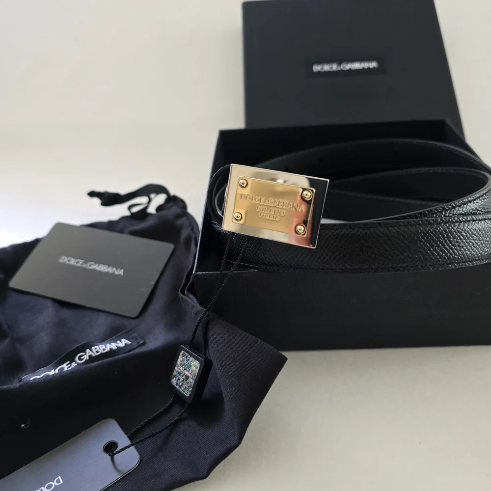 Dolce & Gabbana Black Leather Belt with Gold Buckle